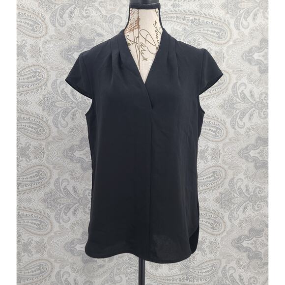 DKNY women's cap sleeve shoulder black blouse Size 6 Dark feminine Goth Office - Picture 1 of 7